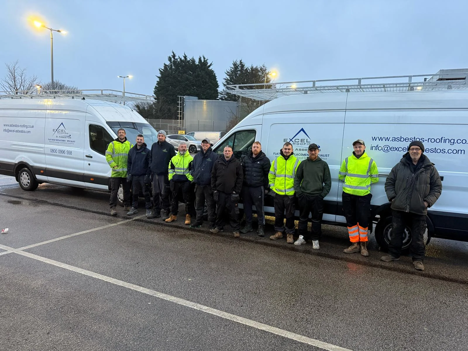 The Excel Roofing & Asbestos install teams with their vans