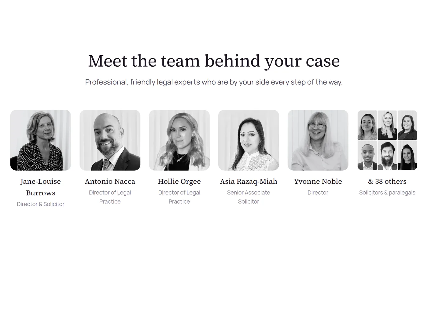 The team section of the Fullers Family Law Milton Keynes page, with photos of the solicitors