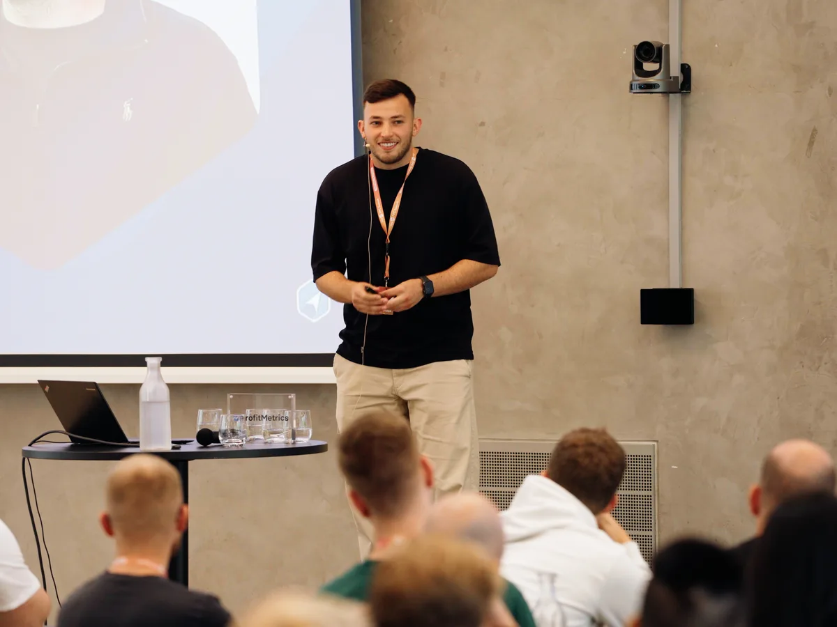 Taylor presenting on stage at PPC Hub Summit Copenhagen 2025